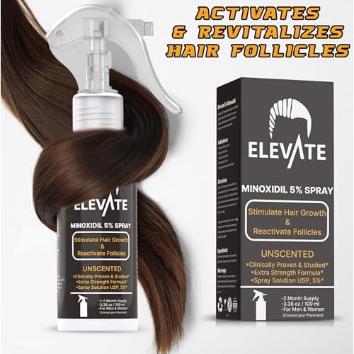 Elevate Hair Regrowth Treatment 5% Minoxidil Spray - Extra Strength Formula Professional Treatment for Hair Loss and Thinning for Regrowth - Stimulate Follicles for Men and Women 1 Month Supply