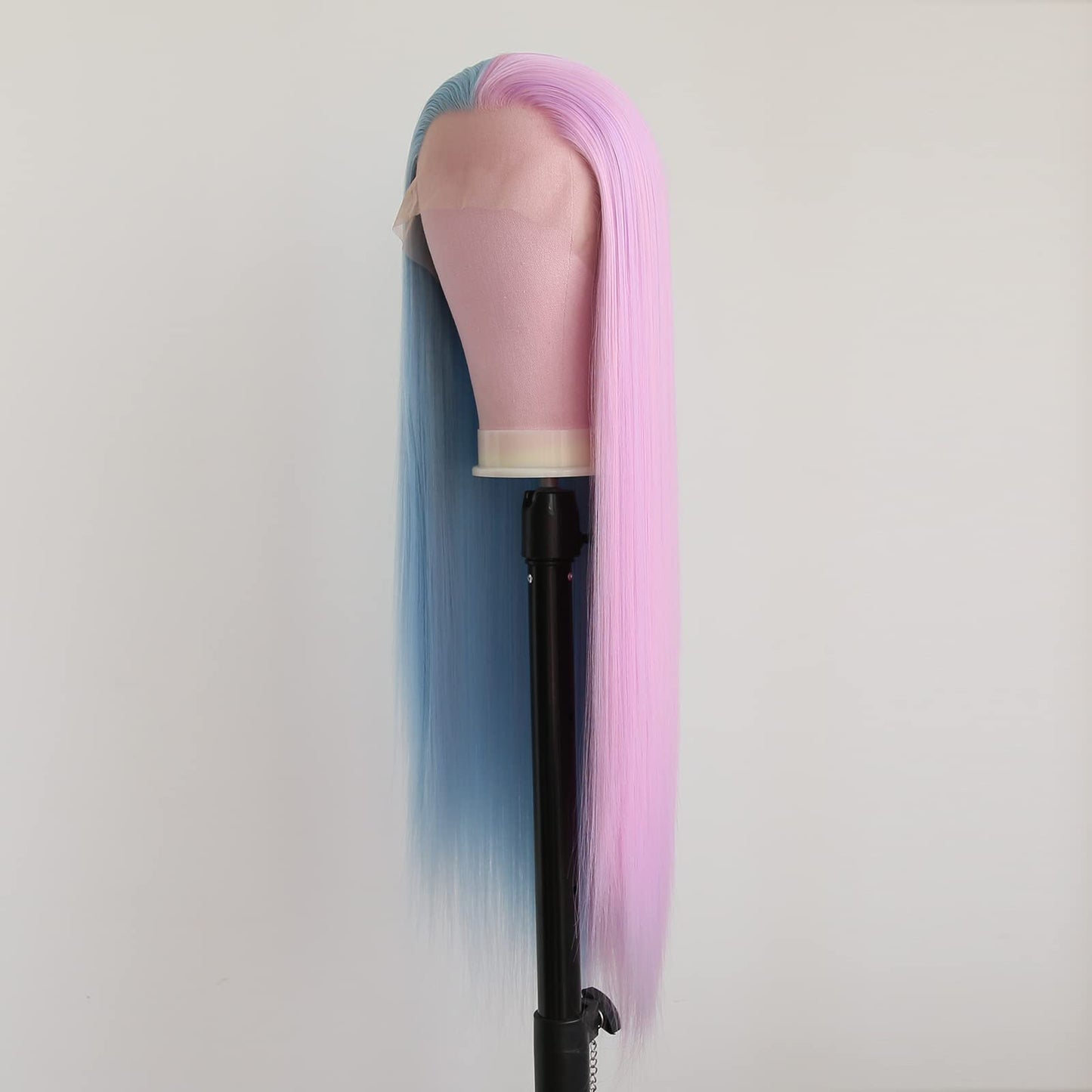 BTWTRY Half Purple Half Blue Synthetic Lace Front Wig for Fashion Women Synthetic Hair Glueless Pre Plucked Natural Hairline Heat Resistant Fiber Hair Wigs (24 Inch, Half Purple Half Blue)