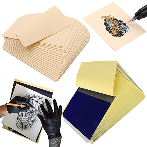 Rayyl 20PCS Tattoo Practice Skin with Transfer Paper Kit - Includes 5PCS Tattoo Practice Fake Skin and 15PCS Transfer Paper for Beginners & Experienced Artists¡¦