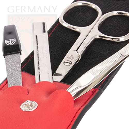 3 Swords Germany - brand quality 3 piece manicure pedicure grooming kit set for professional finger & toe nail care scissors tool genuine leather case in gift box, Made in Solingen Germany (02662)