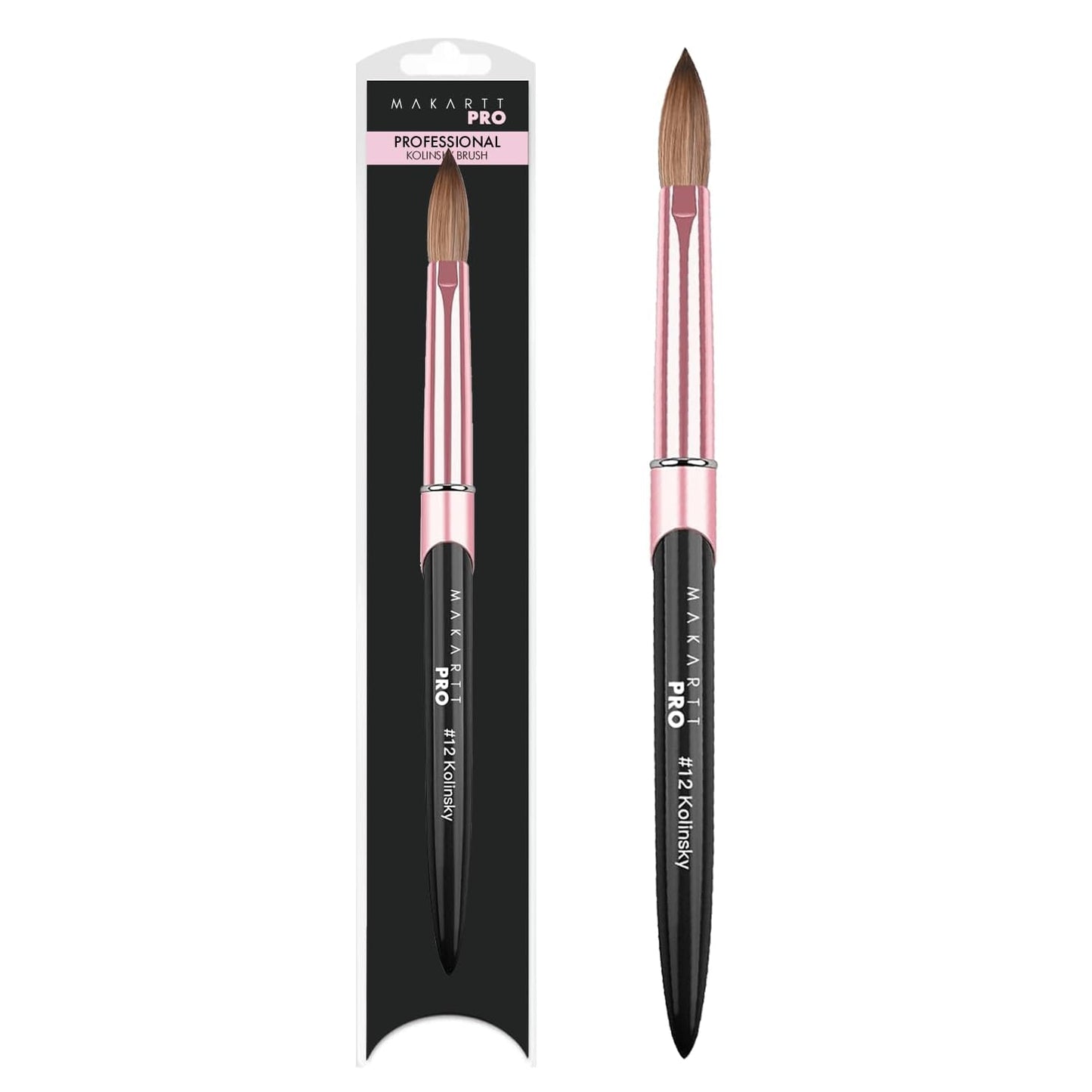 MakarttPro Kolinsky Acrylic Nail Brush Size 12 – 100% Pure Kolinsky Hair for Acrylic Application, Bigger Bead Control, Anti-Clogging, Acetone Resistant Handle