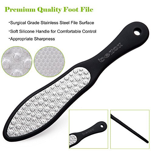 BEZOX Foot File (1 PCS), Double Sided Foot Scraper Callus Remover, Foot Rasp for Cracked Heel and Foot Corn Removal, Stainless Steel Pedicure File W/Cloth Storage Bag