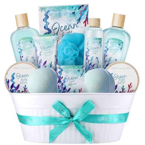 Green Canyon Spa Gift Baskets for Women, Bath and Body Gift Set for Women, 12Pcs Ocean Spa Sets Includes Bubble Bath, Body Lotion,Mothers Day Gifts for Her,Spa Baskets