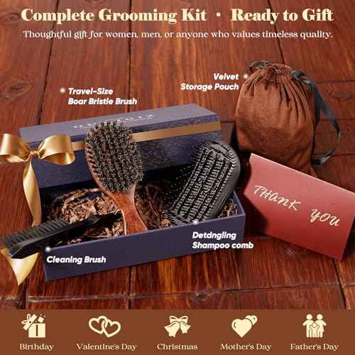 Boar Bristle Hair Brush Since 1965 British Craftsmanship, Handmade Natural Wooden Mini Hairbrush/Beard Brush, Pure Soft Bristles Gentle Detangling Women Men Kids Thin Fine Hair, Smooth & Shine