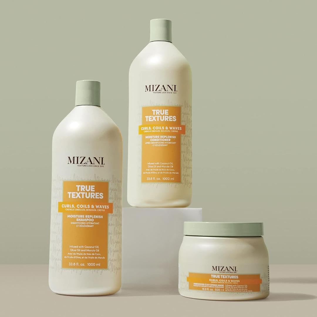 Mizani True Textures Moisture Replenish Conditioner - Deep Conditioner for Curly Hair with Coconut Oil & Olive Oil, Anti Frizz, Silicone-Free, Paraben Free, 33.8 Fl Oz