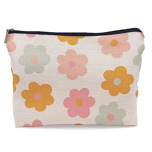 Retro Groovy 60s 70s Daisy Flowers Makeup Bag Cosmetic Bag Zipper Pouch Toiletry Bags,Groovy Gifts for Women Teen Girls Her