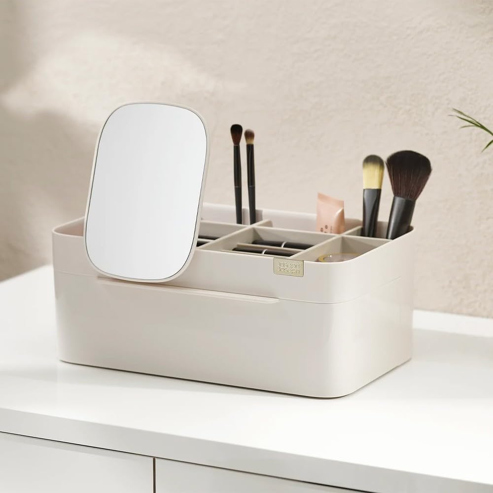 Joseph Joseph 75005 Viva Makeup Cosmetic Storage Organizer with Drawer, Large with Mirror, Shell, Cream