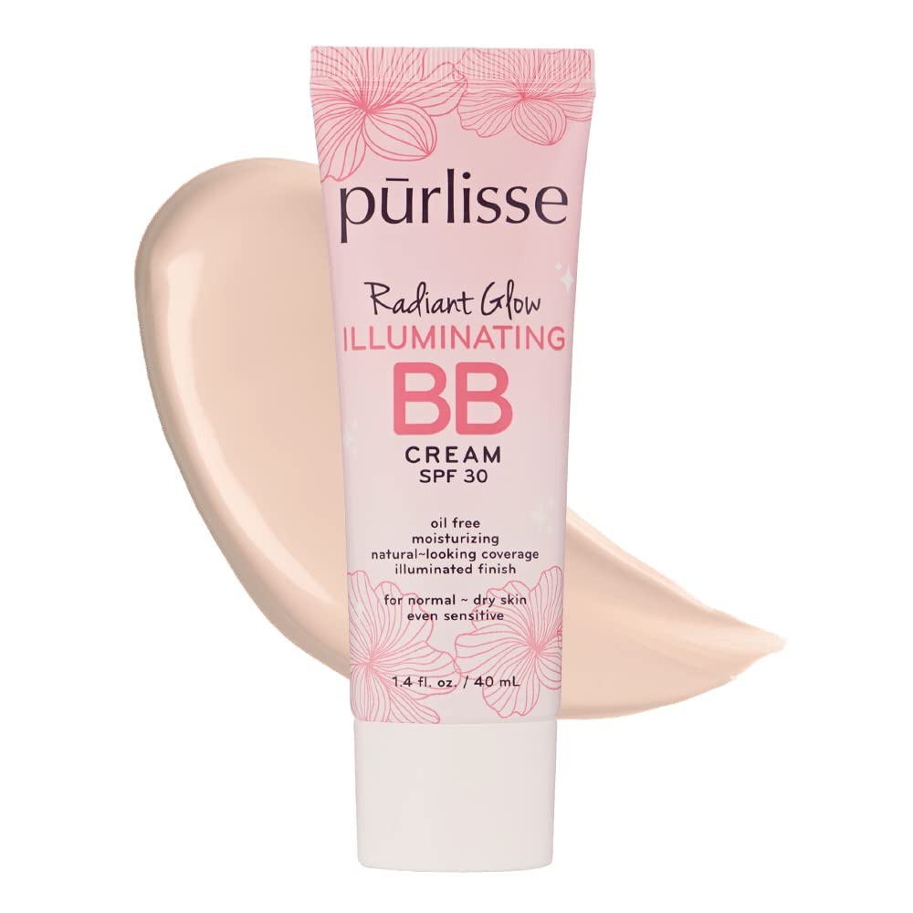 Pūrlisse Radiant Glow BB Cream with SPF 30 - Illuminating Formula with Goji & Hawthorn Berry for Dewy Skin | Fair (1.4 oz)