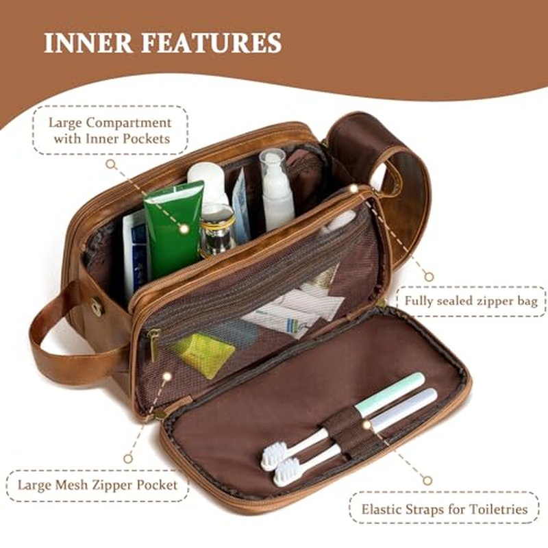 Janhavi Shaving Bag for Men Travel Waterproof, Engraved Initials & Mountain, Makeup Organizer, Groomsmen Gifts, Mens Toiletry Travel Bag, Men's Accessories Organizer, Gifts for Him(Brown L)
