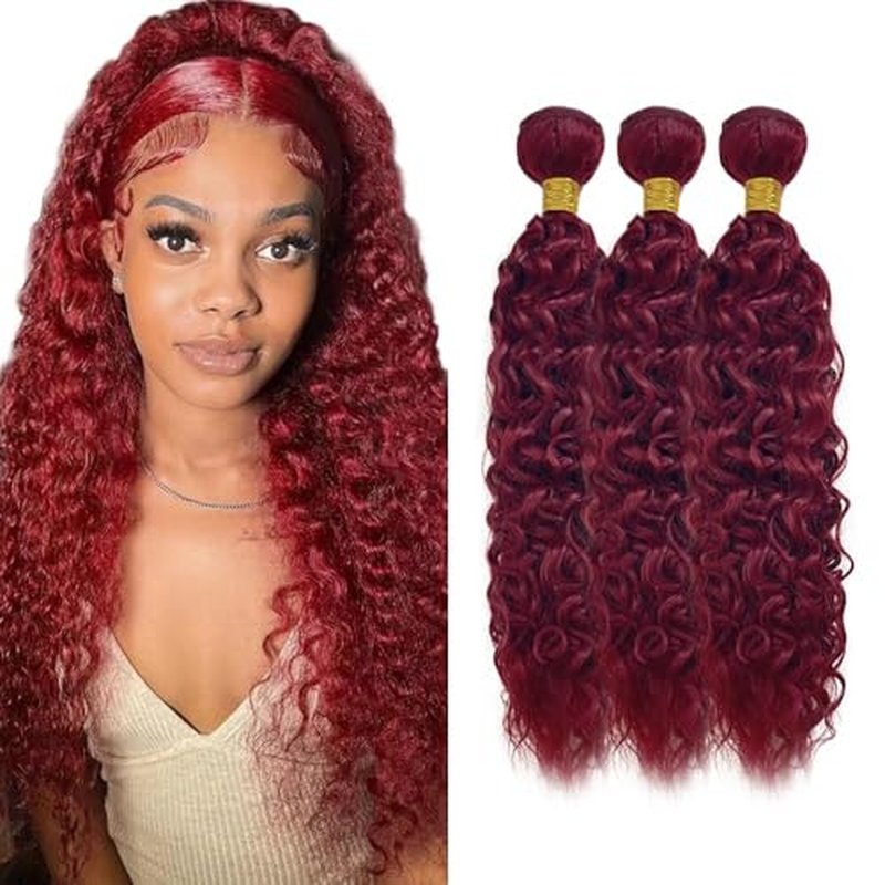 Augfst Brazilian Virgin Human Hair Bundles Burgundy 99J Water Wave Curly Human Hair Bundles 22 24 26 inch Unprocessed Brazilian Wine Red Quick Weave Hair for Black Women