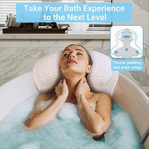Bath Pillow Luxury Bathtub Pillow - Bath Pillows for Tub Neck and Back Support, Ergonomic Tub Pillow for Bath with 4D Air Mesh + 6 Strong Suction Cups, Great Spa Gifts Bathtub Accessories