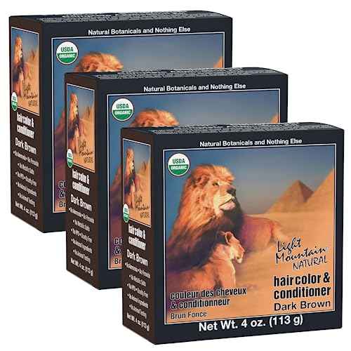 Light Mountain Henna Hair Color & Conditioner - Dark Brown Hair Dye for Men/Women, Organic Henna Leaf Powder and Botanicals, Chemical-Free, Semi-Permanent Hair Color, 4 Oz (Pack of 3)