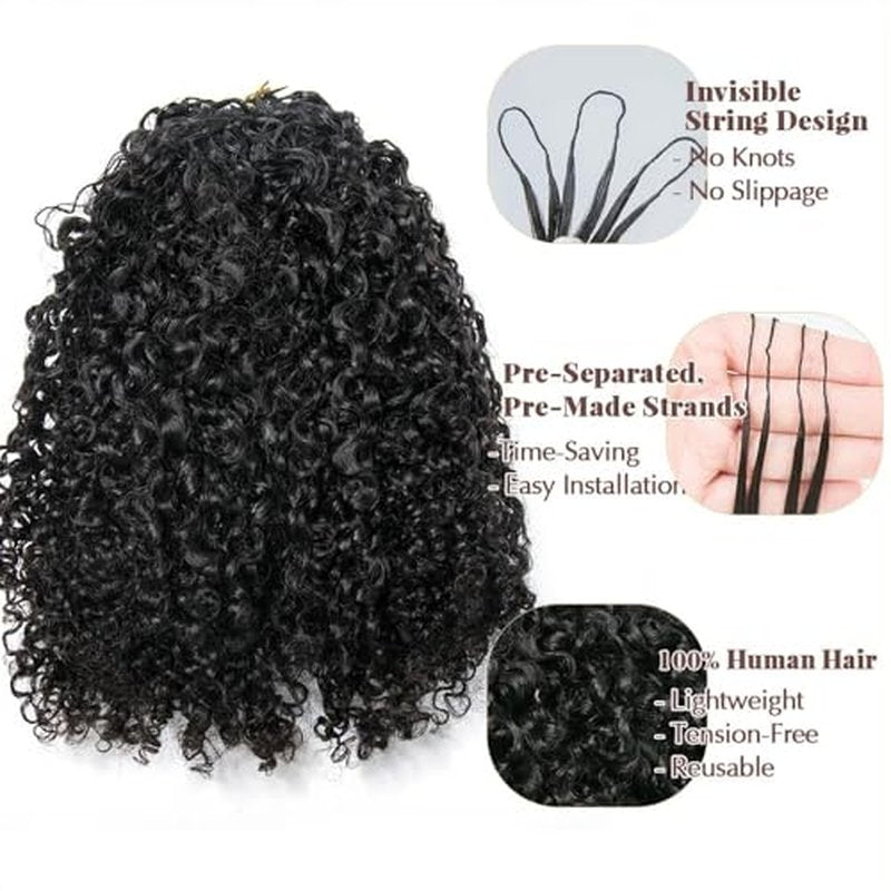 Kinky Curly Crochet Human Hair Extensions Pre-Separated Crochet Hair Multi-Textured Kinky Curly Reusable Micro Twists 14inch 120g (Usually 240g Full Head) Natural Black