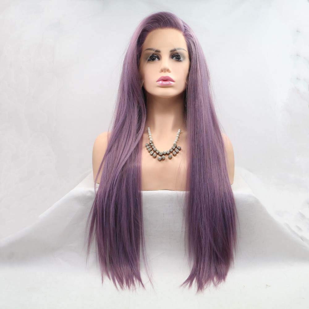 melody wig Mixed Purple Wig Long Silky Straight Wigs For Women Hair Synthetic Lace Front Wigs Heat Resistant Fiber Long Hair Wig Cosplay Part