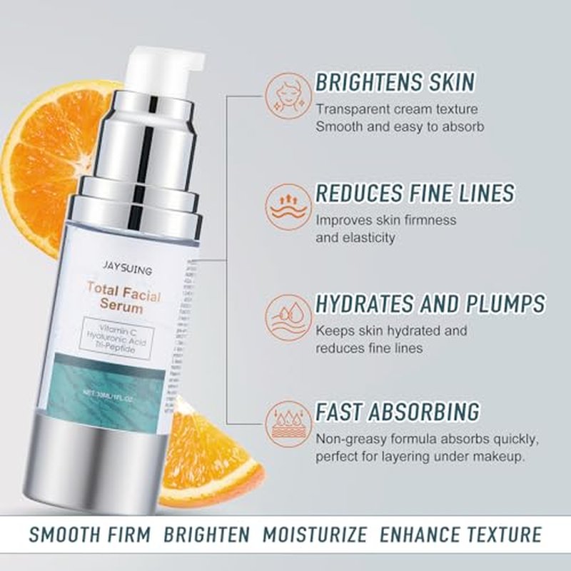 Vitamin C Serum for face with Hyaluronic Acid & Peptides - Anti Aging Face Serum for Women & Men, Dark Spot Corrector for Brightening, Hydrating Treatment to Reduce Wrinkles & Fine Lines, (Pack of 2)