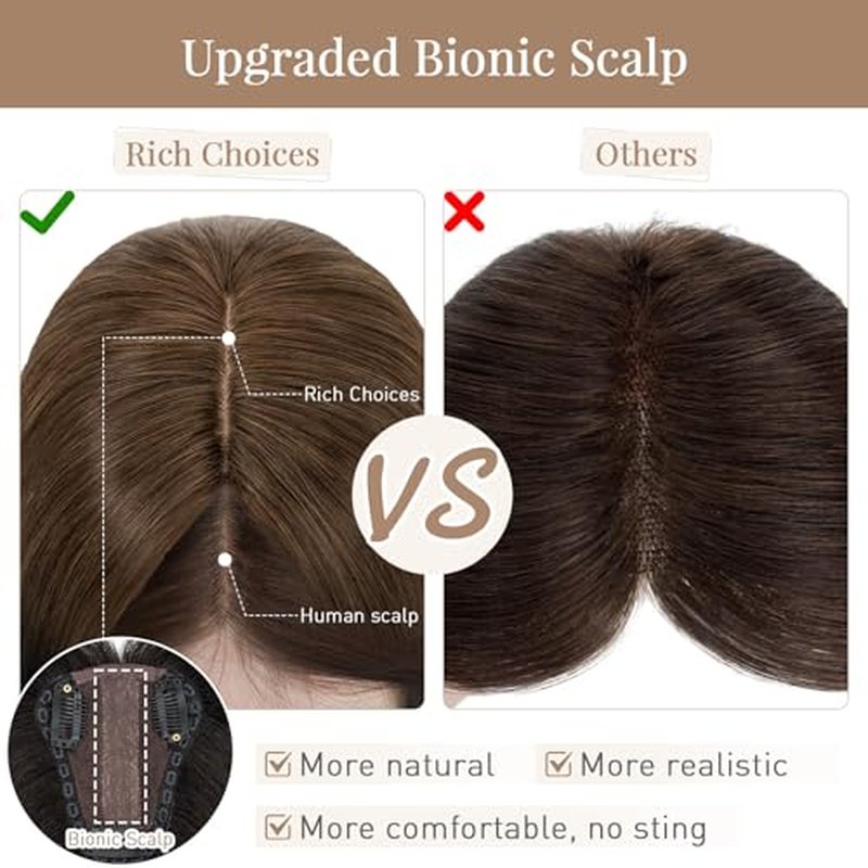 Rich Choices Hair Toppers for Women Real Human Hair 150% Density Clip in Silk Base No Bangs 100% Human Remy Toppper Realistic Scalp Pieces for Women with Thinning Crown 12 Inch #2R Chocolate Brown