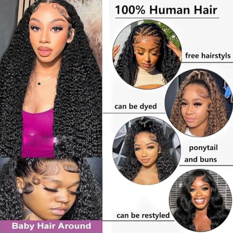 13x6 Deep Wave Lace Front Wigs Human Hair Curly Human Hair Wig for Women HD Deep Curly Lace Frontal Wigs Glueless Human Hair Pre Plucked with Baby Hair Natural Color (22 Inch-12A)