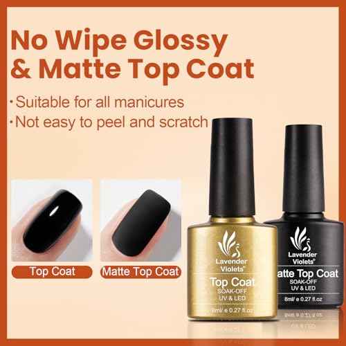 Lavender Violets 30pcs Gel Nail Polish Set 27 Shiny Candy Colors with Base and Glossy & Matte Top Coat for Home Nail Art Design DIY Gift Set C974