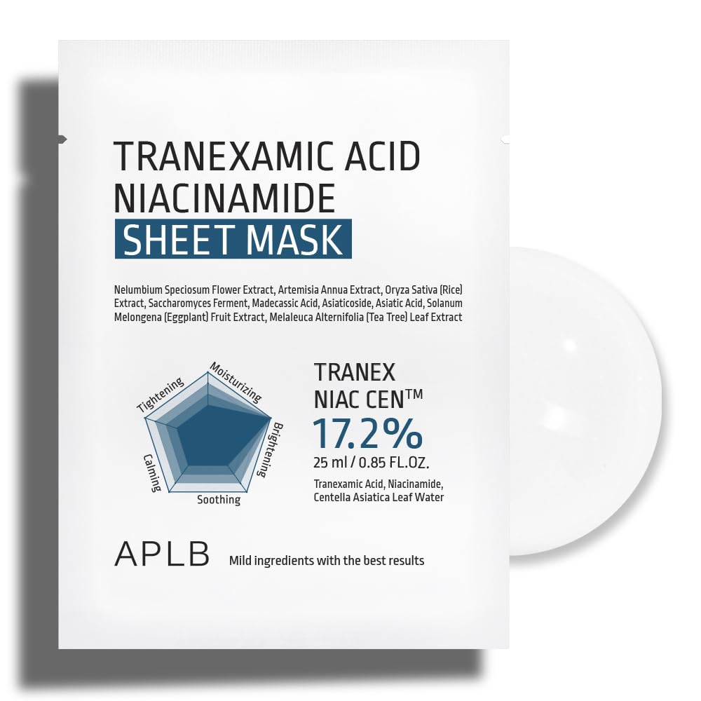 Tranexamic Acid Niacinamide Sheet Mask - 10 Pack | Korean Skincare for Blemish Care & Skin Discoloration