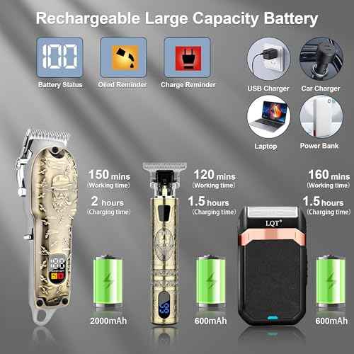 Hair Clippers Set for Men, Hair Clipper Trimmer with LED Display, Professional Cordless Hair Clipper Shaver Beard Trimmer, Hair Cutting Machine for Men, Holiday Gift for Him Father's Day Gift