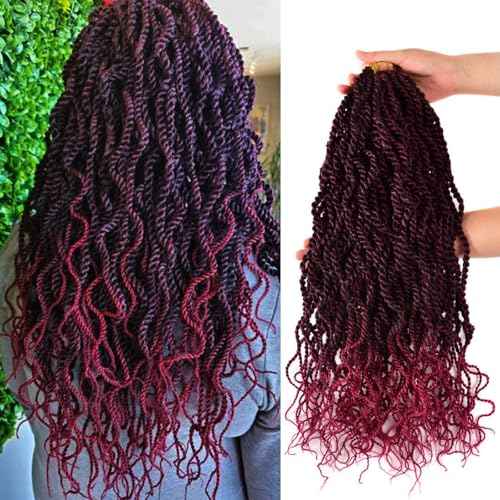 Liang Dian Wavy Senegalese Twist Crochet Hair Braids 18 inch 5 Packs Curly Twist Crochet Hair Braids Wavy Ends Synthetic Hair Extensions For Black Women (1B/Bug)¡¦