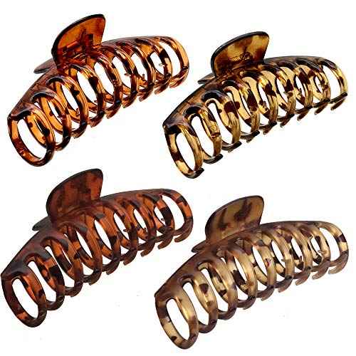 OWIIZI Large Hair Claw Clips for Women 4.3" Matte Leopard Jumbo Hair Clips Non-Slip Ponytail Barrette Strong Hold Claw Clips for Girls Long Thick Hair (4Packs)