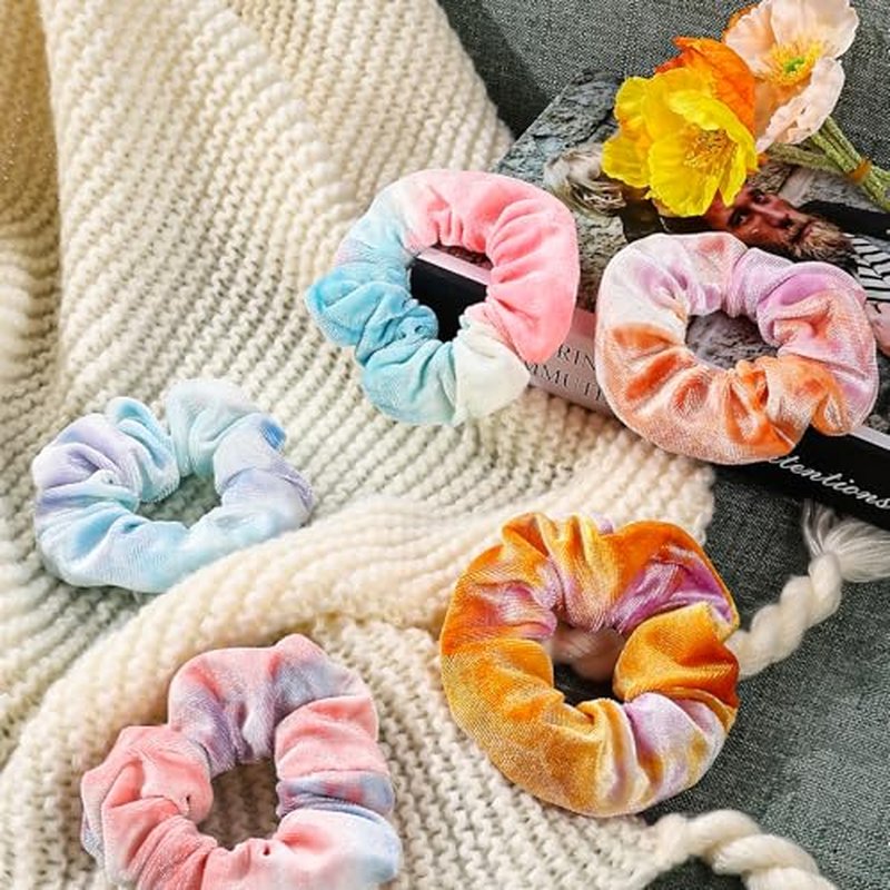 Velvet Scrunchies with Zippers Pocket, 8 Pcs Tie Dye Soft Hair Ties, Hidden Pocket Hair Scrunchies Accessories for Women Girls, Soft Ponytail Holder Secret Compartment Items (Rainbow Colors)
