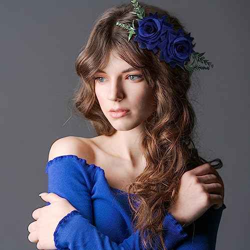 Geyoga Flower Hair Clip Set, 6 Pcs Rose Hair Accessories for Women Girls Wedding Dancing Party (Navy Blue)