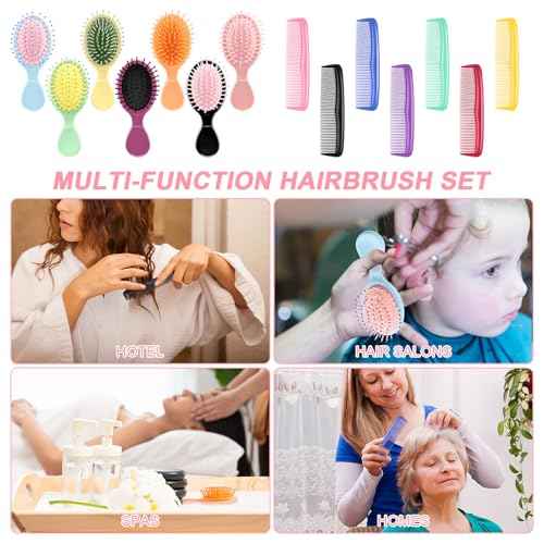 HOFASON 70 Pieces Bulk Mini Wet Hair Brush & Mini Comb Set for Kids Girls Women, Bridesmaid Gifts, Spa Party Supplies, Summer Stuff, 35 Travel Small Brush for Hair 35 Fine Wide Hair Combs for Boy Men