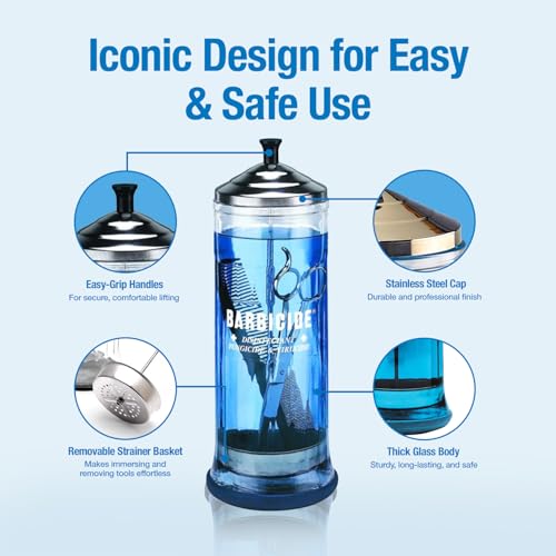 BARBICIDE Disinfecting Jar ? Durable Glass Immersion Container with Stainless Steel Lid and Tray ? Professional Salon, Spa & Barber Tool Sanitizer for Combs, Brushes & Implements - (Small - 4 Fl Oz)
