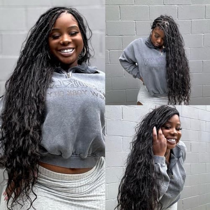 Pre-looped Crochet Boho Faux Locs with Human Hair body wave Ends Boho Hair Braids Goddess Dreadlocks Hair for Black Women Natural Color 26 Inch (Pack of 1)