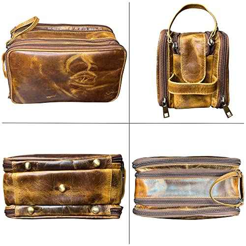 RUSTIC TOWN Leather Toiletry Bag - Men Shaving Ditty Kit - Women Cosmetic Bag Makeup Organizer for Travel Size Toiletries