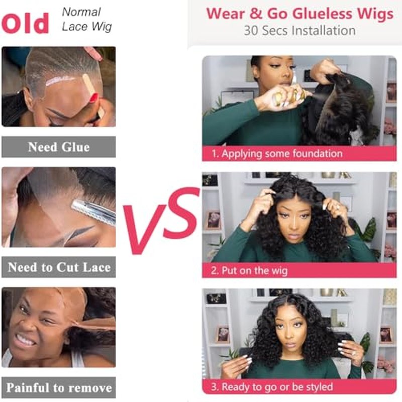 Glueless Wigs Human Hair Pre Plucked Pre Cut Wear and Go Deep Wave Lace Front Wigs Human Hair for Beginners Upgraded No Glue 5x5 Hd Lace Closure Wigs for Black Women 26 Inch