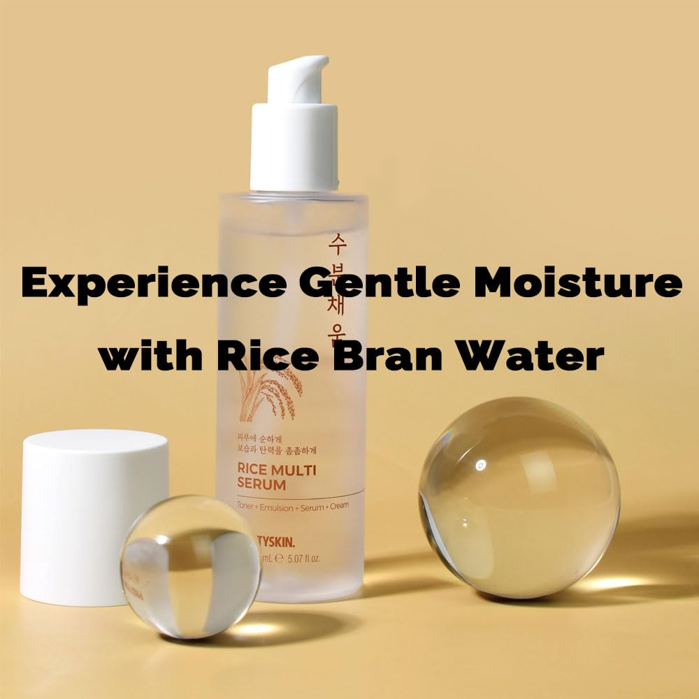 PRETTYSKIN Hydrating Rice Facial Serum with Rice Bran Water & Niacinamide – 4-in-1 Toner, Emulsion, Serum & Cream | Nourishing Daily Korean Skincare for Sensitive and Dry Skin 5.07 fl oz (Rice)