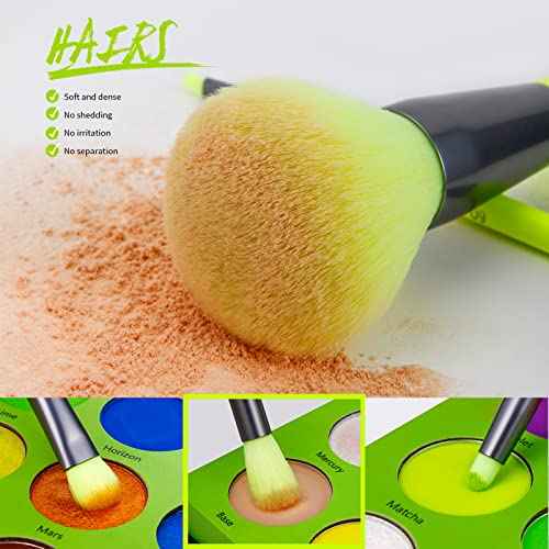 Docolor Makeup Brushes 10Pcs Makeup Brush Set Premium Synthetic Powder Kabuki Foundation Contour Blush Concealer Eye Shadow Blending Liner Make Up Brush Kit - Neon Green