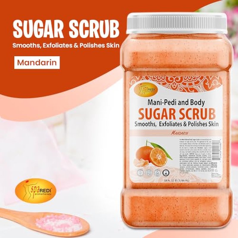 SPA REDI - Sugar Body Scrub, Mandarin, 128 Oz, Exfoliating, Moisturizing, Hydrating and Nourishing, Glow, Polish, Smooth and Fresh Skin - Body Exfoliator