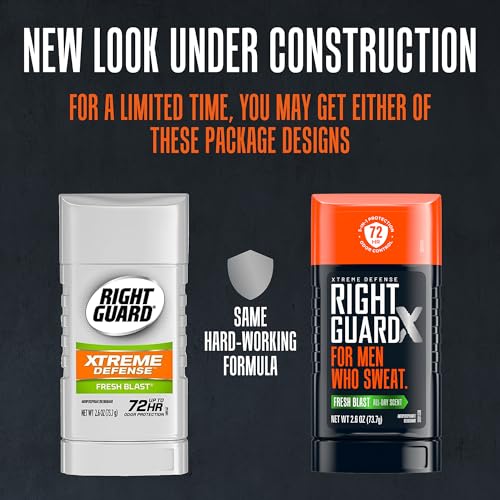 Right Guard Xtreme Defense Invisible Solid Antiperspirant Deodorant, Fresh Blast Scent - 5-in-1 Deodorant Men Can Trust, 72-Hour Odor Control, 2.6 oz (4 Pack)