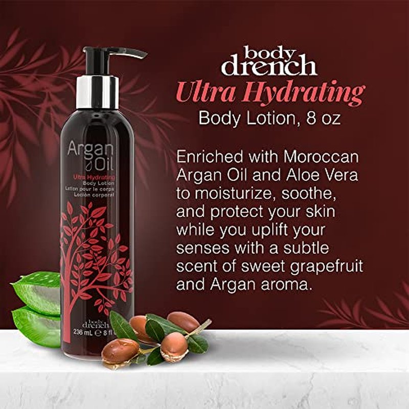 Body Drench Ultra Hydrating Body Lotion with Argan Oil - Nourishing & Moisturizing Body Lotion for Dry Skin, 8 fl oz