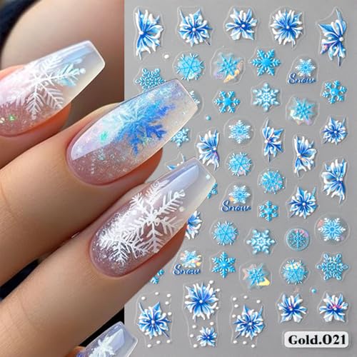 8 Sheets Christmas Nail Art Stickers 5D Embossed Winter Nail Decals Snowflake Maple Leaves Flowers Birds Squirrels Pattern Design Nail Stickers Supplies for Women Manicure Charms Decoration