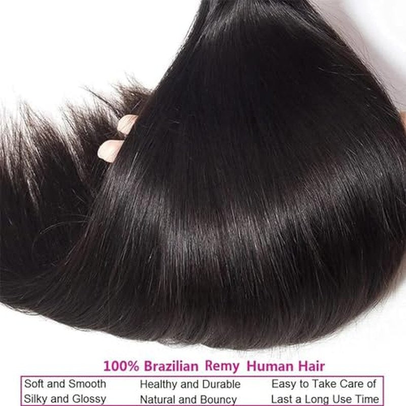 Straight 3 Bundles Human Hair 100% Unprocessed 12A Brazilian Hair 24 24 24 Inch Double Weft Natural Black