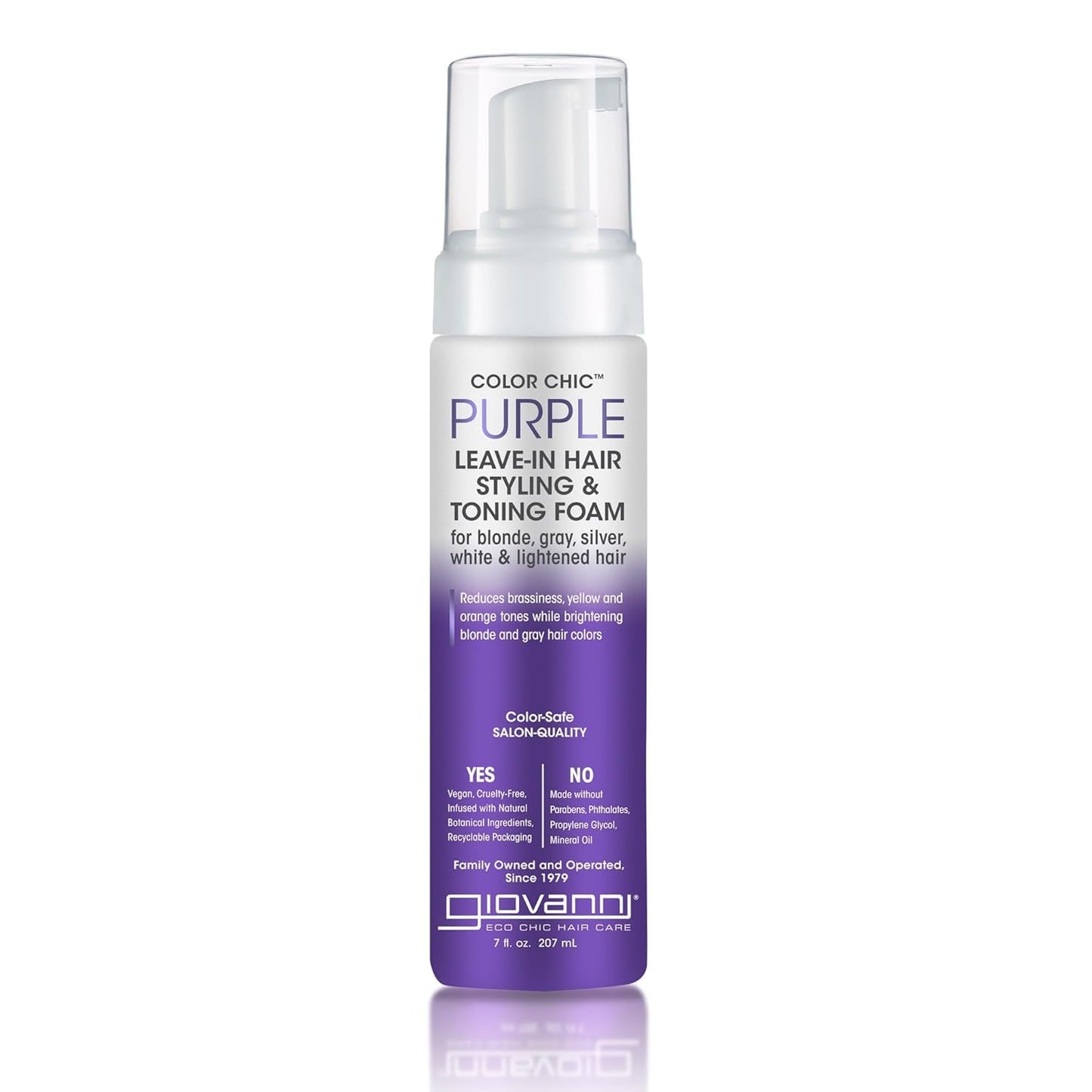 GIOVANNI Color Chic Purple Leave-In Hair Styling & Toning Foam - Purple Foam for Blonde, Gray, Brassy, Fine Hair, Gives Volume & Shine for Women & Men - 7 fl oz (Pack of 1)