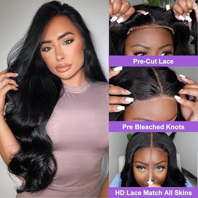 Glueless Wigs Human Hair Pre Cut Lace 8x5 HD Lace Front Wig for Beginners 180% Density Body Wave no Glueless Lace Wigs Human Hair 30 Seconds to Wear for Beginner friendly 26inch