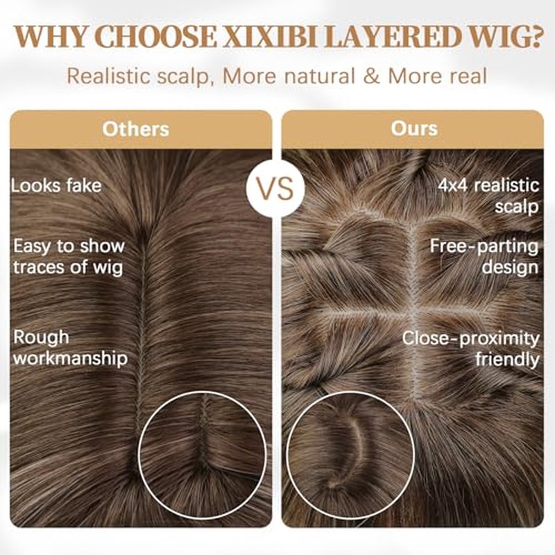 Blonde Wig with Bangs, 4x4 Realistic Scalp, Free Parting, Long Ombre Blonde Layered Wigs for Women, Realistic Natural Looking Heat Resistant Synthetic Wigs for Daily Party Cosplay Use 26Inch
