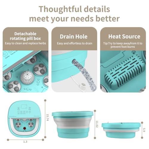 Collapasible Foot Spa Bath Massager with Heat, Pedicure Foot Spa with Bubbles/Timer/Temperature Control, Feet Soak Tub for Home, Office, Relaxation and Stress Relief, Gift for Men and Women (Blue)