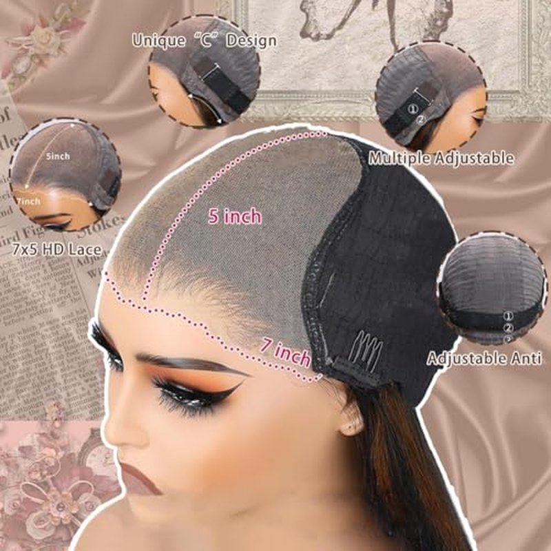 Glueless Wig Pre Plucked Pre Cut Human Hair 1b/30 Balayage Lace Front Wigs Wear And Go Bob Wig Human Hair 7x5 Bye Bye Knots Wigs Highlight Curly Wig 180% Density 18inch