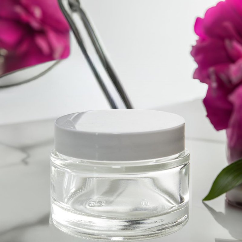 (12 pack) 2 oz Clear Glass Thick Wall Jars with White Foam Lined Smooth Lids
