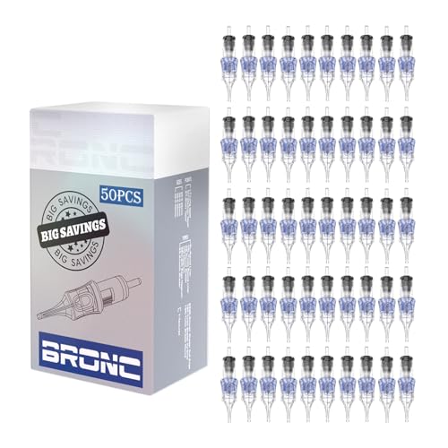 BRONC 50PCS Tattoo Cartridge Needles 1011RL - 11RL #10 Bugpin 0.30mm 11 Round Liner Disposable Tattoo Needles for Rotary Tattoo Machines