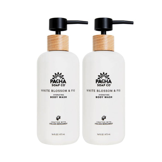 Pacha Soap Co. Body Wash - White Blossom & Fig Scent, Hydrating & Moisturizing Formula with Clean Ingredients and Essential Oils, Paraben-Free, Dye-Free, Made in USA, 2-Pack (16 fl oz Each)