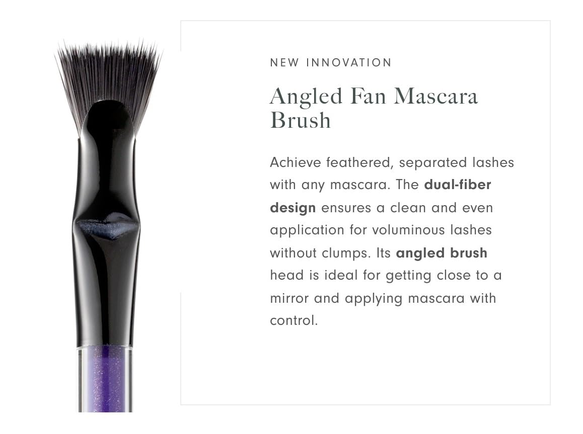 Kevyn Aucoin Angled Fan Mascara Brush: Achieve feathered, separated lashes with any mascara. Dual-fiber design ensures a clean & even application for voluminous lashes. No clumps. Makeup artist go to.