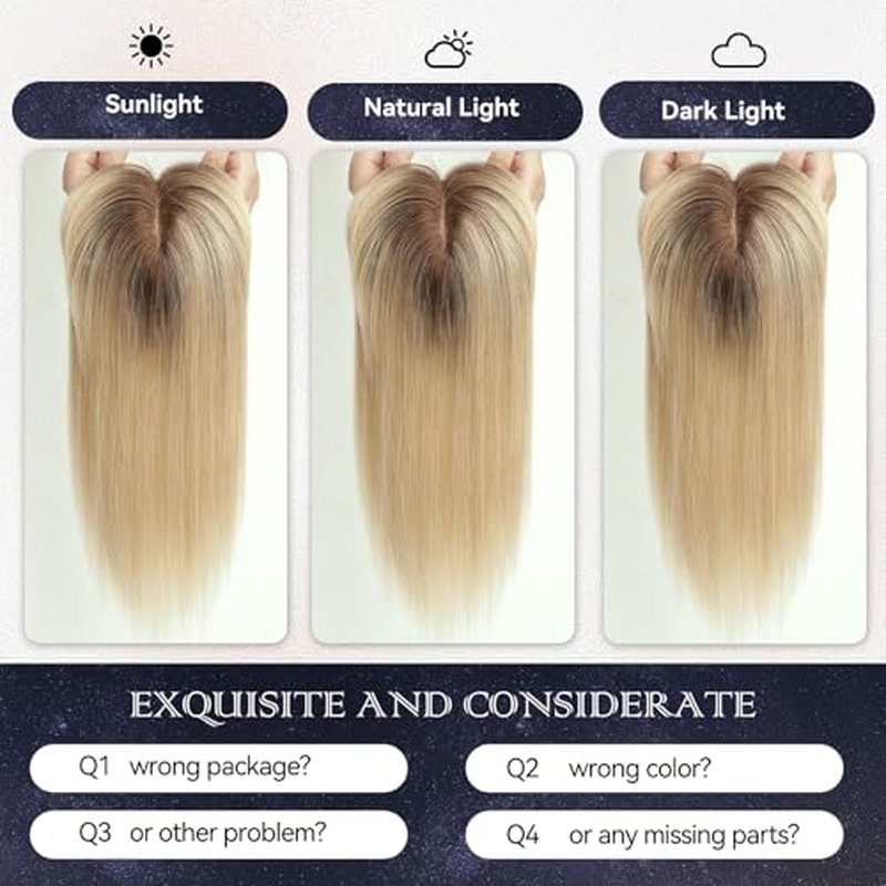 starluck Hair Toppers for Women Real Human Hair with Bangs 4.5"*5.5"Large Base 14 Inch 100% Real Human HairToppers for Women with ThinningHair Cover Gray Roots(ombre Light Blonde)